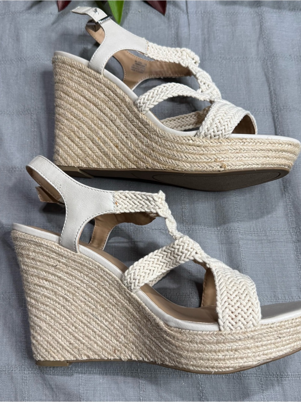 Sun + Stone Crochet Wedge Sandals Ivory Coastal Boho 11 - Picture 8 of 14